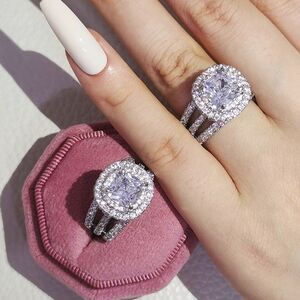 💎A144💎 GORGEOUS STERLING SILVER PAVE HALO DIAMOND RING
